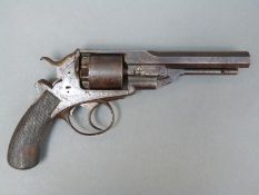 Davies 80 bore five-shot percussion revolver with engraved frame chequered grip 'Patent No.