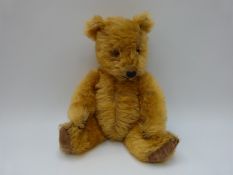 Chiltern Hugme cinnamon mohair Teddy bear with orange and black glass eyes,