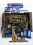 A large collection of Hornby Dublo 3-rail track, points and accessories including Signals,