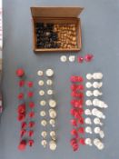 Two turned bone chess sets, height of largest king 9cm,