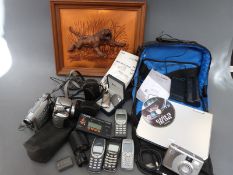 Cameras, vintage mobile phones, portable DVD player,