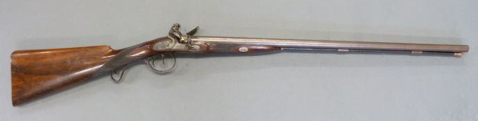 W Allport of London 18 bore side by side flintlock hammer action gun with named and engraved locks,