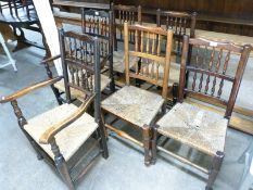 A 19th set of six rush seated dining chairs (4+2)