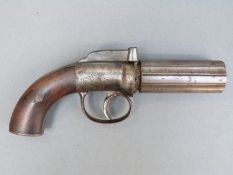 W M Dooley of Liverpool six shot pepperbox percussion bar hammer action revolver with scrolling