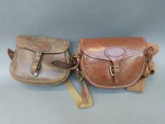Two brown leather shotgun cartridge bags