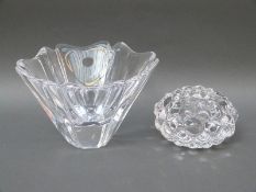 Two Orrefors clear glass bowls comprising a flared segmented example and a dimpled bowl