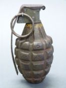 US WWII inert Mills bomb MKII 'pineapple' grenade, 11cm long.