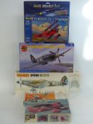 Five Airfix, Matchbox, Revell and similar model aeroplane kits including Supermarine, Spitfire,