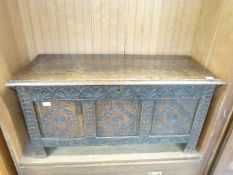 A late 19thC / early 20thC carved oak coffer or trunk,