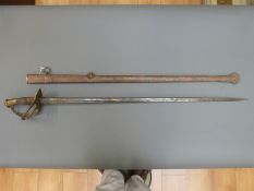 A 19thC French heavy cavalry sword with bronze hilt,