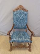 A 19thC carved oak throne chair