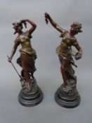 A pair of later nineteenth/early twentieth century bronzed figures Poesie D'Automne and Amphitrite,