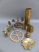 A collection of various trench art and other brass ornaments