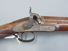 Durs Egg 14 bore single barrelled muzzle loading, hammer action gun with named and engraved lock,