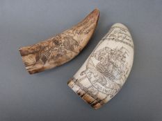 Two replica scrimshaw items