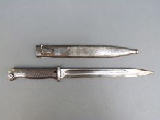 German WWII K98 bayonet marked Gebr Heller to blade and stamped to scabbard fze 42