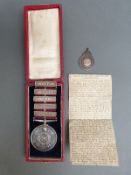 A cased hallmarked silver National Fire Brigade Union long service medal with four five-year and