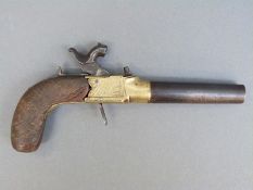 William Jacot of London percussion hammer action pistol with engraved brass lock named 'W.