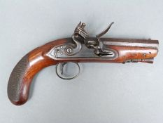 Wilkinson of Bristol 26 bore flintlock hammer action pistol with named and line engraved lock,