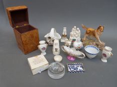 A quantity of crested ware, Aynsley dog,