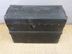 A metal and ash bound dome topped steamer or travelling trunk,