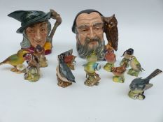 Twelve Beswick birds together with two character jugs - Pied Piper and Merlin