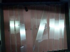 A near pair of diecast model vehicle or 00 gauge train display cabinets with glass shelves, 83.5x65.