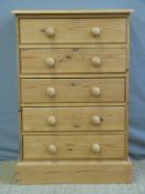 A pine chest of five drawers,