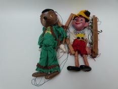 Two Pelham puppets Hedgehog and Pinocchio,