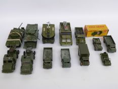 Fifteen Dinky Toys diecast model military vehicles including Mighty Antar Tank Transporter,