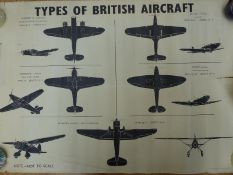 Seven WWII aircraft identification posters including German, Italian,