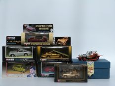 Seven Corgi and Corgi Classics diecast model novelty, film and TV related cars including James Bond,