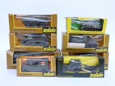 Eight Solido diecast model military vehicles, Char Amphibie PT.