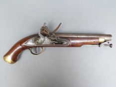 16 bore flintlock hammer action pistol with line engraved lock stamped 'Warrented's',