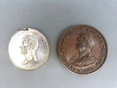 A large bronze commemorative medal coin 53mm diameter for the Coronation of George IV together with