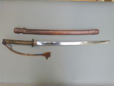 WWII Japanese officer's sword with shagreen handle and original lanyard in leather scabbard,