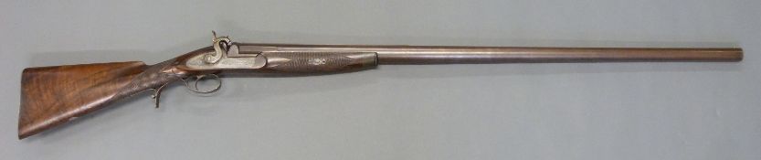 Bond & James of London 7 bore live pigeon gun with name and engraved lock, engraved hammer,