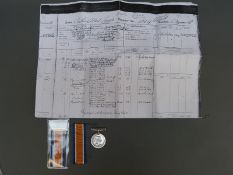 WWI medal awarded to Ply 8089 Pte A A Coggle RMLI with a copy of his service record