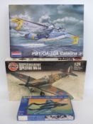 Three Airfix, Revell and Monogram model aircraft kits, Spitfire Mk1a 12001,