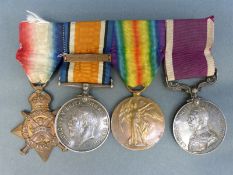 A set of four WWI medals awarded to 9343 Pte C Wichard,