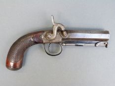 Joseph Lang of London 24 bore percussion hammer action pistol with engraved lock, trigger guard,