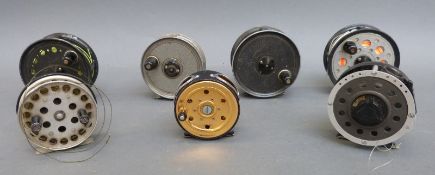 Four J W Young Pridex salmon fly fishing reels,
