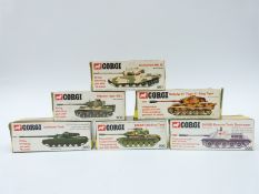 Six Corgi Toys diecast model military vehicles, PzKpfw Tiger Mk.I 900, Centurion Mk.
