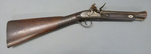 D Moore of London flintlock hammer action blunderbuss with engraved and pineapple finialed trigger