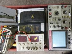 Box of electronic test equipment including an oscillator scope,