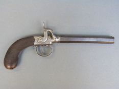 Thomas Fletcher of Gloucester 36 bore percussion hammer action pistol with engraved lock,
