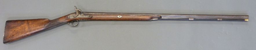 20 bore percussion hammer action gun with engraved lock and hammer,