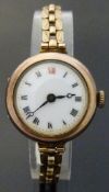 9ct gold ladies wristwatch with Roman numerals, blued Breguet hands,