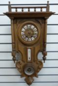A French compendium wall clock in galleried carved and turned case,