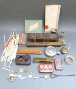 A quantity of collectables including crochet hooks, bowls measure, tins,